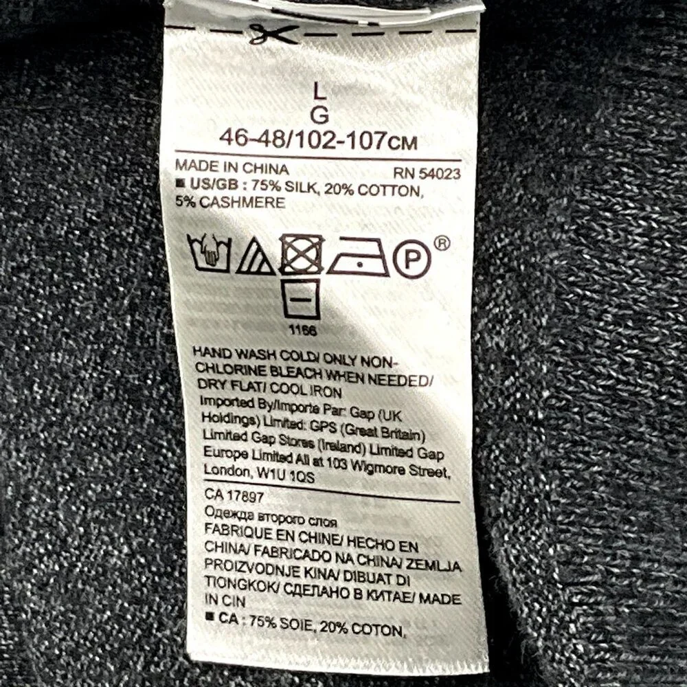 Banana Republic Sweater Men L Gray Luxury Blend Silk Cashmere V-Neck Casual Prep